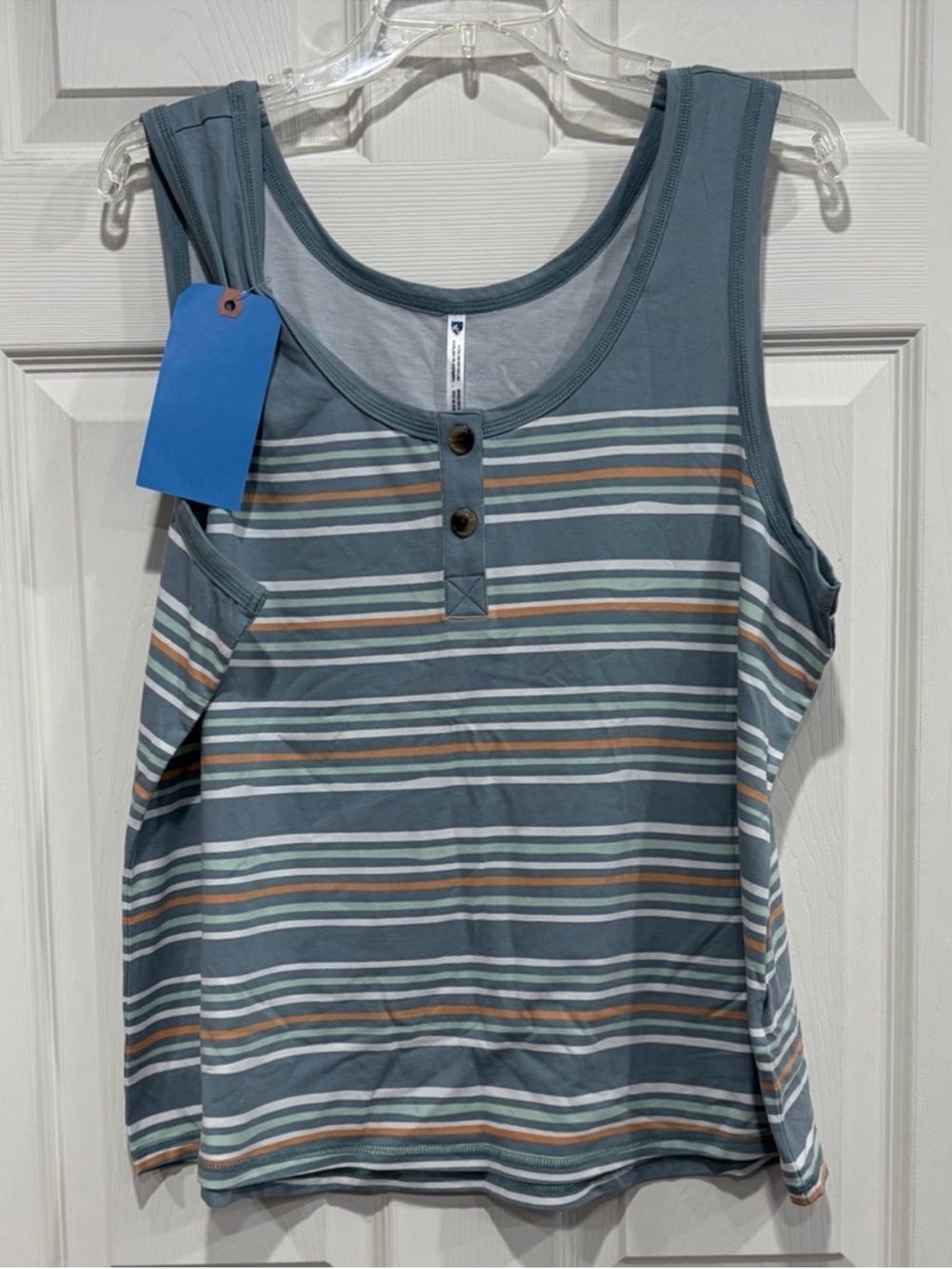 Kuhl Women's Large Solstice Tank Top Sleeveless Blue Eucalyptus NWT Striped Soft